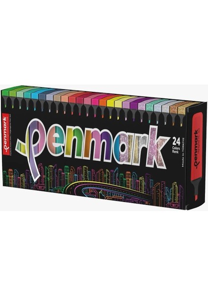 Masaüstü Stantlı 24 Adet Fosforlu Kalem-Penmark-6sim-6pastel-6neon-6tropik