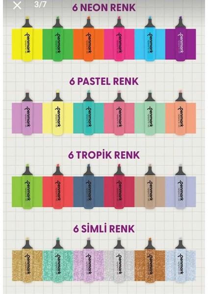 Masaüstü Stantlı 24 Adet Fosforlu Kalem-Penmark-6sim-6pastel-6neon-6tropik