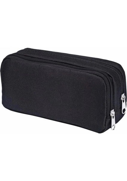 Solid Black Double Pencil Case Çift Bölmeli Kalem Çantası 2 Fermuarlı Kalemlik Kalem Kutusu