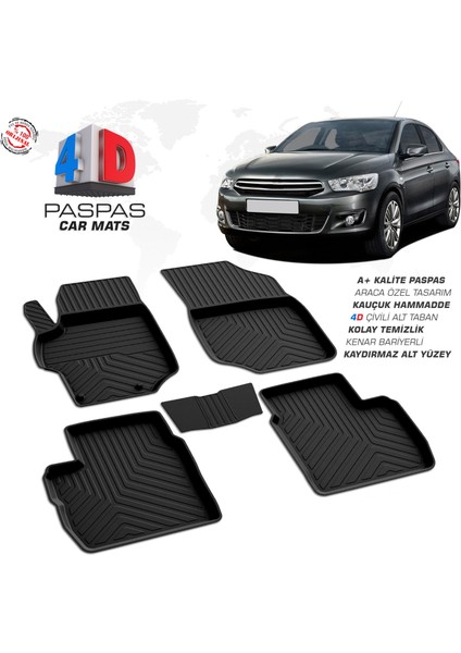 Citroen C-Elysee Ferrous 4d Havuzlu Kauçuk Paspas 2013 ve Üzeri