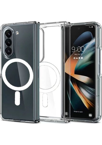 Samsung Galaxy Z Fold 5 Kılıf Magsafe Wireless Kablosuz Şarj Uyumlu Manyetik Şeffaf Kapak