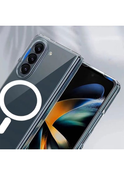 Samsung Galaxy Z Fold 5 Kılıf Magsafe Wireless Kablosuz Şarj Uyumlu Manyetik Şeffaf Kapak