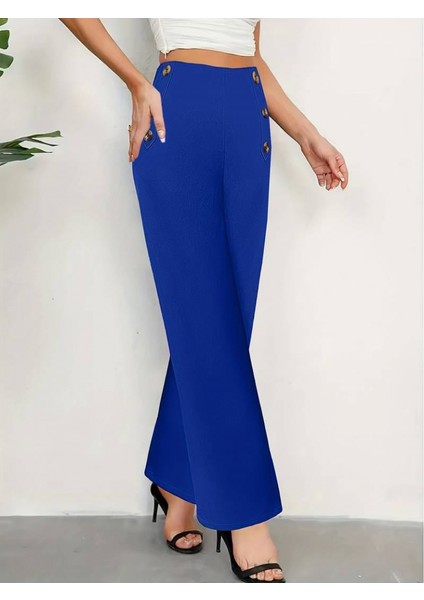 Kadın Düğme Detay Bol Paça Ithal Krep Pantolon fiyatları