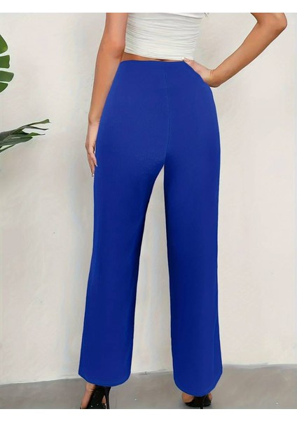 Kadın Düğme Detay Bol Paça Ithal Krep Pantolon modelleri