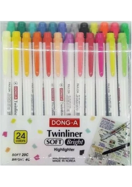 Dong-A Twinliner Soft-Bright Fosforlu Kalem Çift Taraflı 24 lü Set