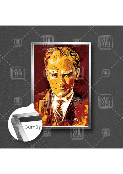 Mustafa Kemal Atatürk Sarı Kırmızı Galatasaran Çerçeveli Dikey Kanvas Tablo fırsatları