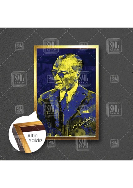Mustafa Kemal Atatürk Imzası Fenerbahçe Sarı ve Lacivert Çerçeveli Dikey Kanvas Tablo