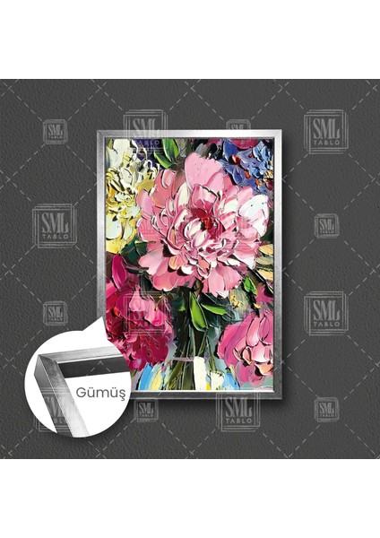 Sarı ve Pembe Krizantem Çiçek Buketi Fırça Izleri Çerçeveli Dikey Kanvas Tablo fırsatları