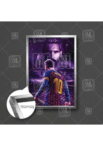 Tüm Zamanların En Iyisi Greatest Of All Time Goat Lionel Messi Çerçeveli Dikey Kanvas Tablo