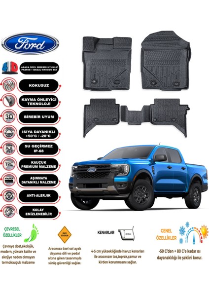 Ford Ranger 2024 Model 4d Araca Özell Havuzlu Paspas Takımı