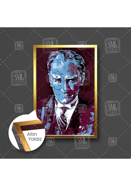 Mustafa Kemal Atatürk Bordo Mavi Trabzonspor Çerçeveli Dikey Kanvas Tablo