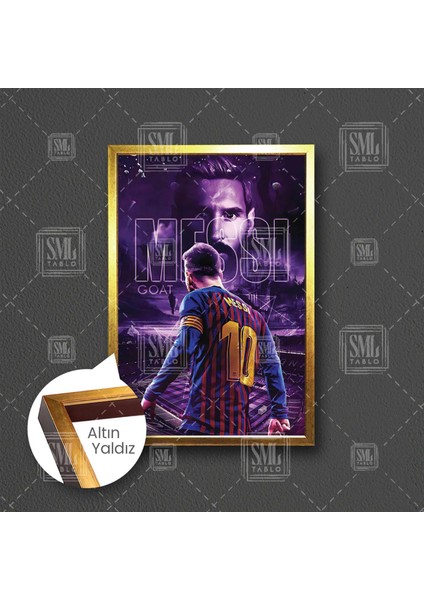 Tüm Zamanların En Iyisi Greatest Of All Time Goat Lionel Messi Çerçeveli Dikey Kanvas Tablo