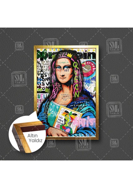 Mona Lisa Grafiti Sokak Sanatı Street Art Çerçeveli Dikey Kanvas Tablo