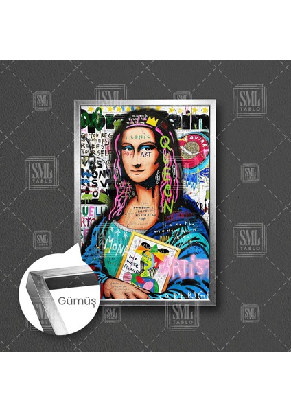 Mona Lisa Grafiti Sokak Sanatı Street Art Çerçeveli Dikey Kanvas Tablo fırsatları