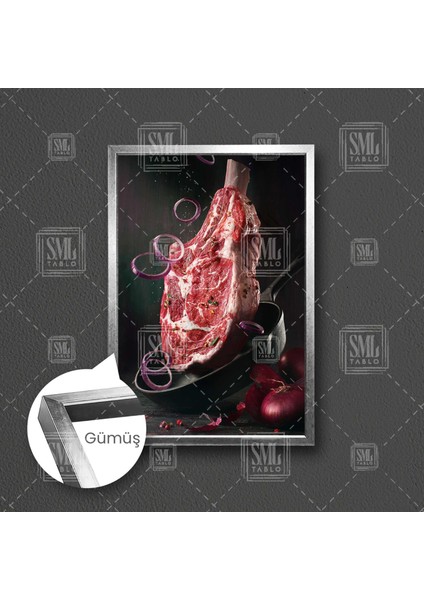 Kırmızı Et Restaurant Dekor Kasap Dükkanı Çerçeveli Dikey Kanvas Tablo fırsatları