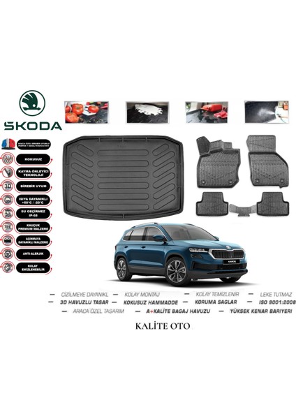 Kalite Oto Skoda Karoq 2024 Model 3D Bagaj Havuzu+4d Havuzlu Paspas Setii