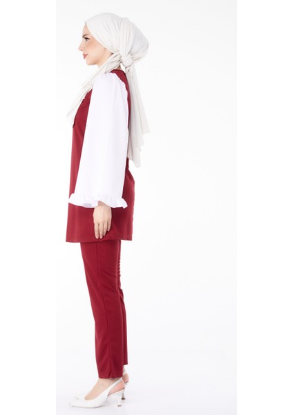 Düz Bisiklet Yaka Kadın Bordo Tunik Pantolon Ikili Takım - 13198 fırsatları