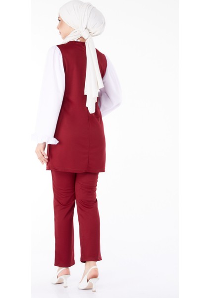 Düz Bisiklet Yaka Kadın Bordo Tunik Pantolon Ikili Takım - 13198 indirimleri