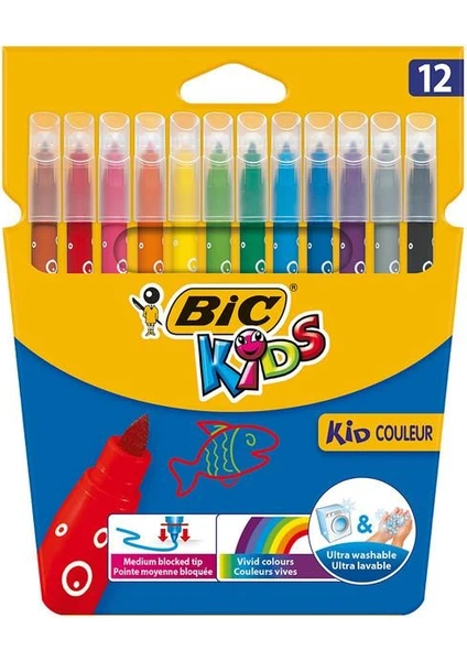 Kids Couleur (Ultra Yıkanabilir) Keçeli Boya Kalemi 12 Renk