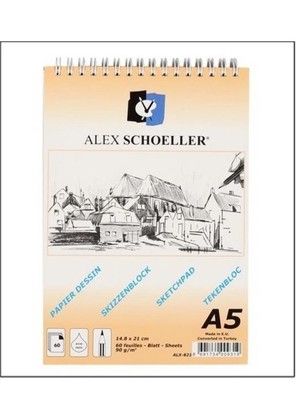 Alex Eskiz Blok A5 90 Gr Spiralli Dikişli 60 Yaprak Alx-821
