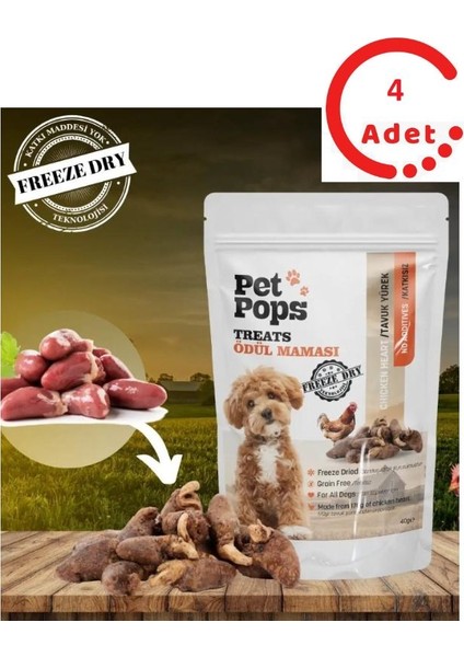 Freeze-Dried Tavuk Yüreği Köpek Ödülü 40 gr x 4 Adet