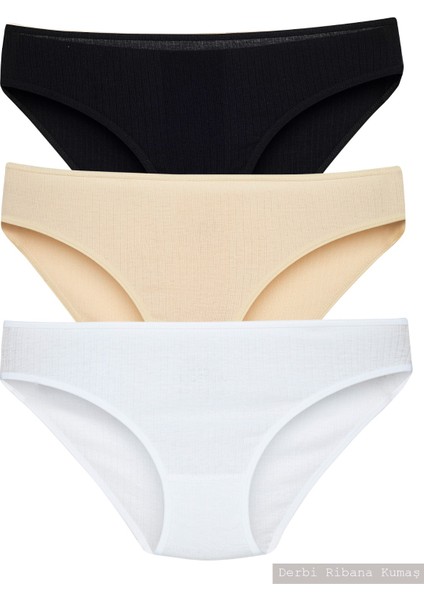 Kadın 6 Lı Safpamuk Cotton Fitilli Kumaş Bikini Külot