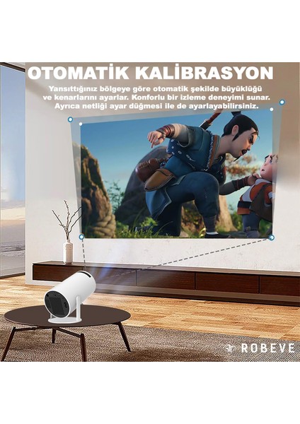 Mini Projeksiyon Taşınabilir Projeksiyon Cihazı Hd Projeksiyon Cihazı Android 11 Android Tv Projeksiyon Cihazı Ev Sinema Projeksiyon Akıllı Hoparlörlü Projeksiyon Wifi Bluetooth Taşınabilir