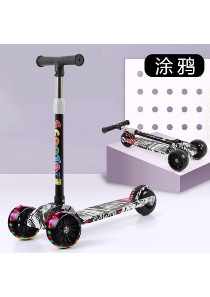 Çocuk Scooter Katlanır 2-6 Yaş Çocuk Kaykay Grafiti Flaş Scooter Yürüteç (Yurt Dışından)