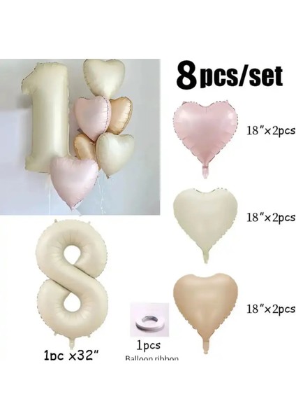 Krem Şampanya Pembe Saten Folyo Kalp Balon Seti 7 Parça Balon Zincir Set fiyatları