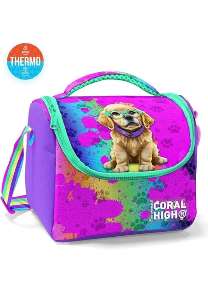 Coral High Mor Pembe Köpek Desenli Thermo Beslenme Çantası 11882