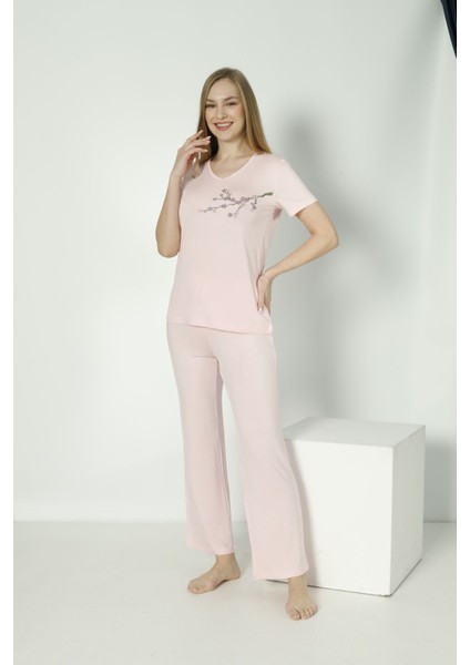 Kadın Viskon Çıkmakol Pijama Takım