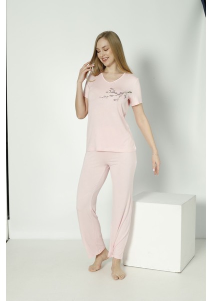 Kadın Viskon Çıkmakol Pijama Takım