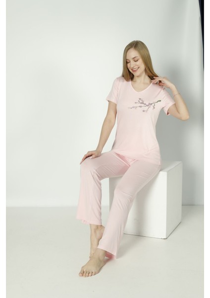 Kadın Viskon Çıkmakol Pijama Takım