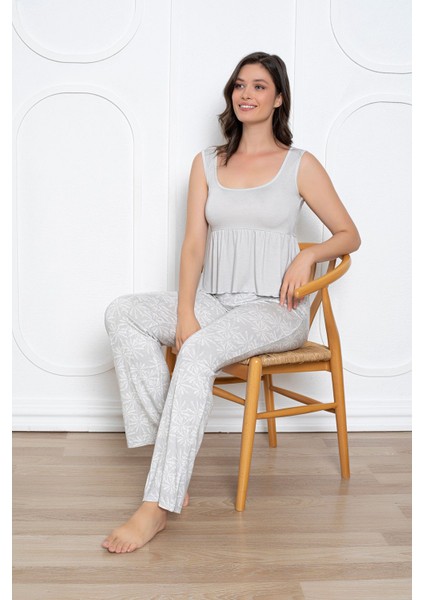Kadın Viskon Geniş Askılı Pijama Takım