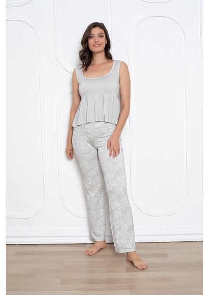 Kadın Viskon Geniş Askılı Pijama Takım