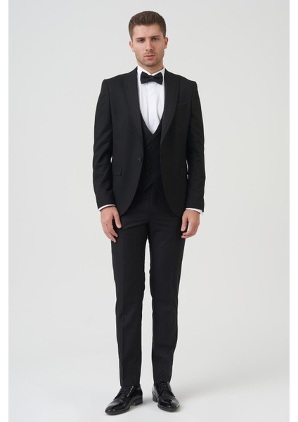 Phoenix D2406 Slim Fit 6 Drop Likralı Damatlık Takım Elbise Siyah