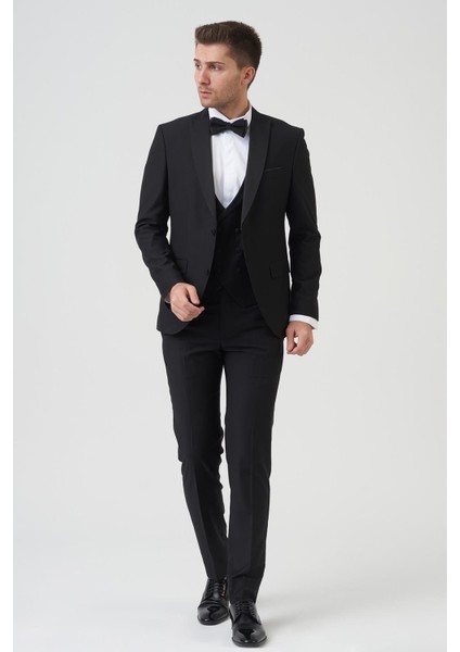 Los Angeles D2402 Slim Fit 6 Drop Damatlık Takım Elbise Siyah