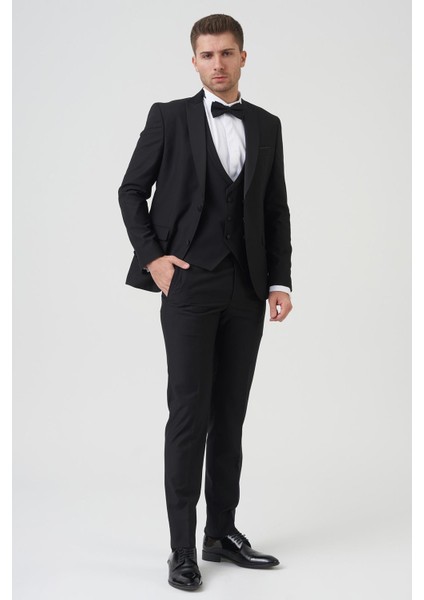 Los Angeles D2402 Slim Fit 6 Drop Damatlık Takım Elbise Siyah modelleri