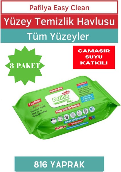 Çamaşır Sulu Easy Clean Yüzey Temizlik Havlusu 8X102 (816 Yaprak)