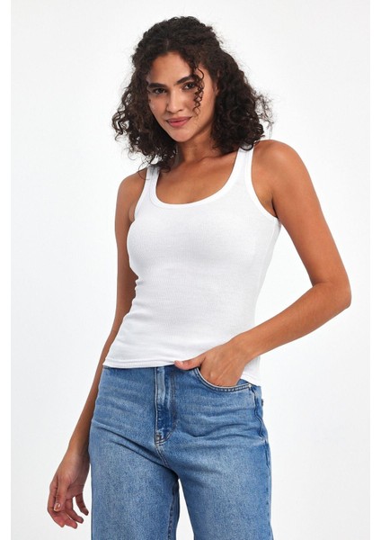 Kadın Beyaz Fitilli Görünümlü Askılı Kalın Basic Atlet Bluz fiyatları
