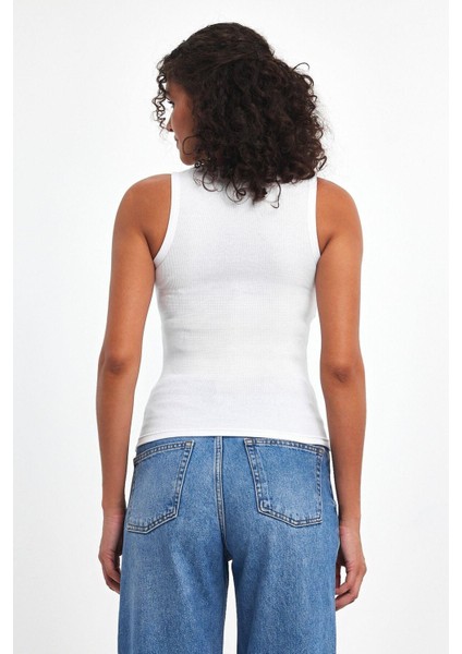Kadın Beyaz Fitilli Görünümlü Askılı Kalın Basic Atlet Bluz indirimleri