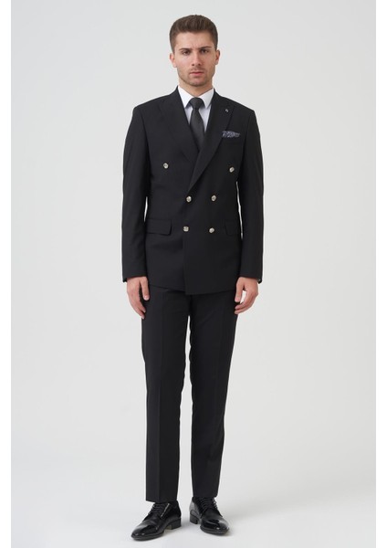 New York[ T2432 Slim Fit 6 Drop Kruvaze Takım Elbise Siyah