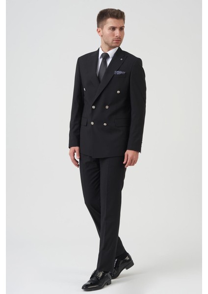 New York[ T2432 Slim Fit 6 Drop Kruvaze Takım Elbise Siyah fiyatları