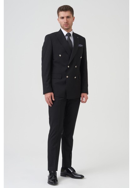 New York[ T2432 Slim Fit 6 Drop Kruvaze Takım Elbise Siyah modelleri