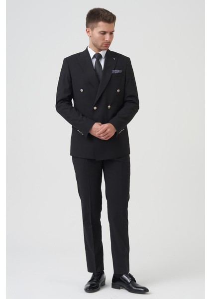 New York[ T2432 Slim Fit 6 Drop Kruvaze Takım Elbise Siyah fırsatları