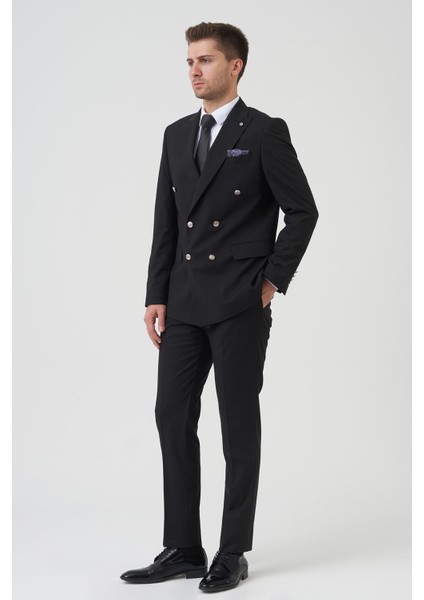 New York[ T2432 Slim Fit 6 Drop Kruvaze Takım Elbise Siyah indirimleri