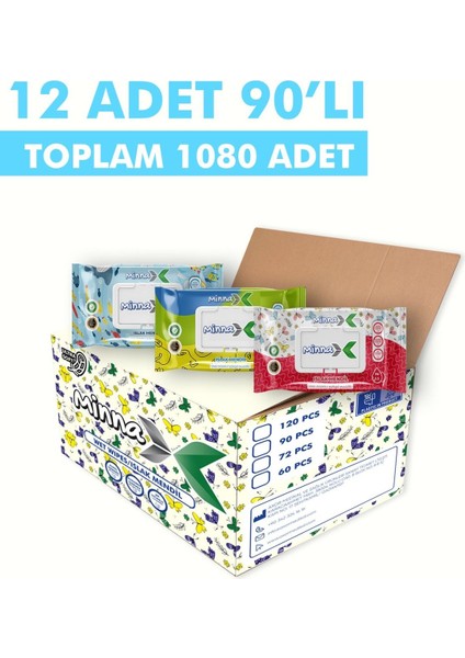 Minnax Islak Mendil 90LI 12 Paket (12X90 1080 Yaprak)