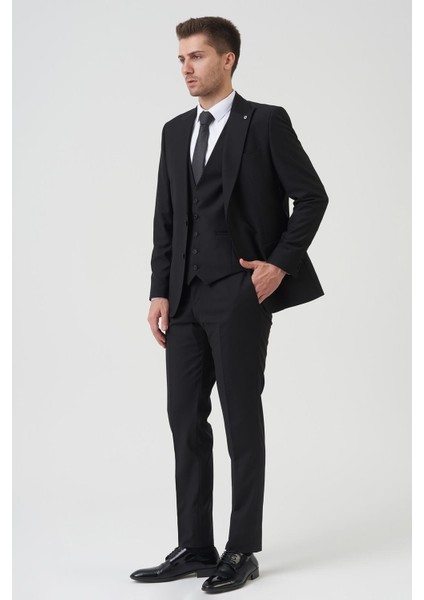 Chicago TY234 Slim Fit 6 Drop Yelekli Takım Elbise Siyah modelleri