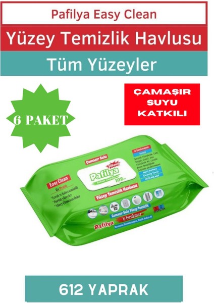 Çamaşır Sulu Easy Clean Yüzey Temizlik Havlusu 6X102 (612 Yaprak)