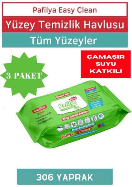 Çamaşır Sulu Easy Clean Yüzey Temizlik Havlusu 3X102 (306 Yaprak)